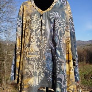 Ulla Popken stretch knit cotton India print shirt